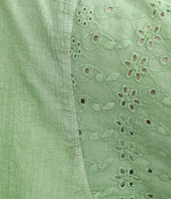 ピグメント　刺繍袖ギャザープルオーバー(B・グリーン)
