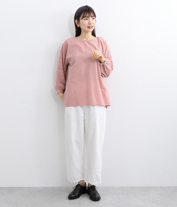 ピグメント　刺繍袖ギャザープルオーバー(C・ピンク)