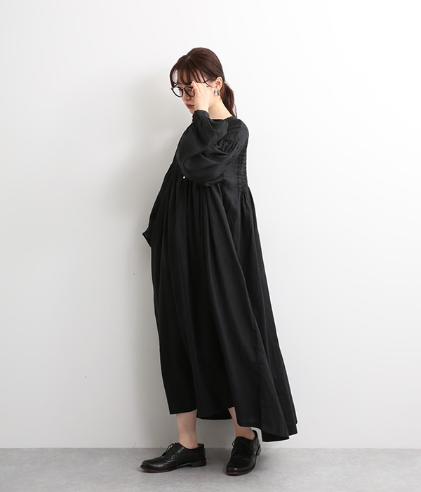 ピンタックワンピース(E・ブラック)【再入荷】｜08Mab