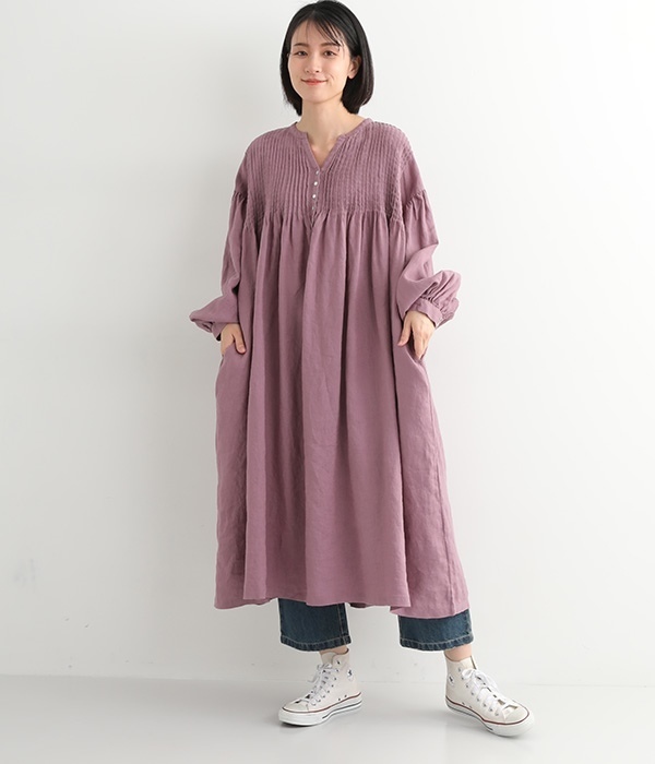 ピンタックワンピース(E・ブラック)【再入荷】｜08Mab
