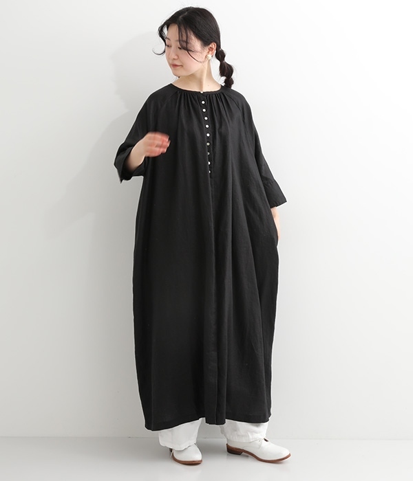 隠しボタンワンピース(A・ブラック)【再入荷】|08Mab 隠しボタンワンピース(A・ブラック)【再入荷】|08Mab