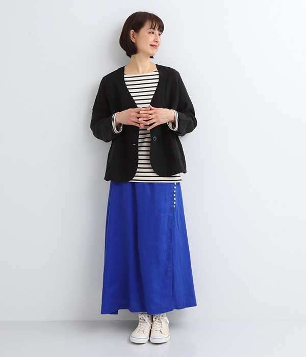 14番手リネン 多ボタンスカート(A・ロイヤルブルー)【再入荷