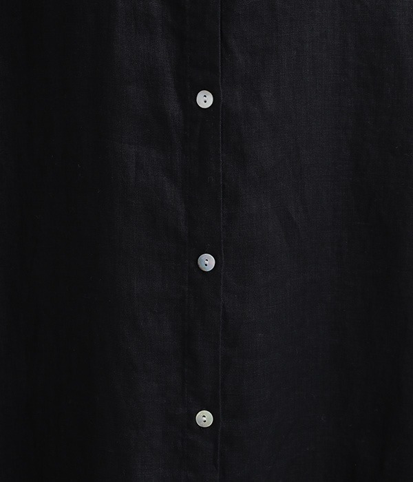 14番手リネン　サイドボタンシャツ襟ワンピース(A・ブラック)
