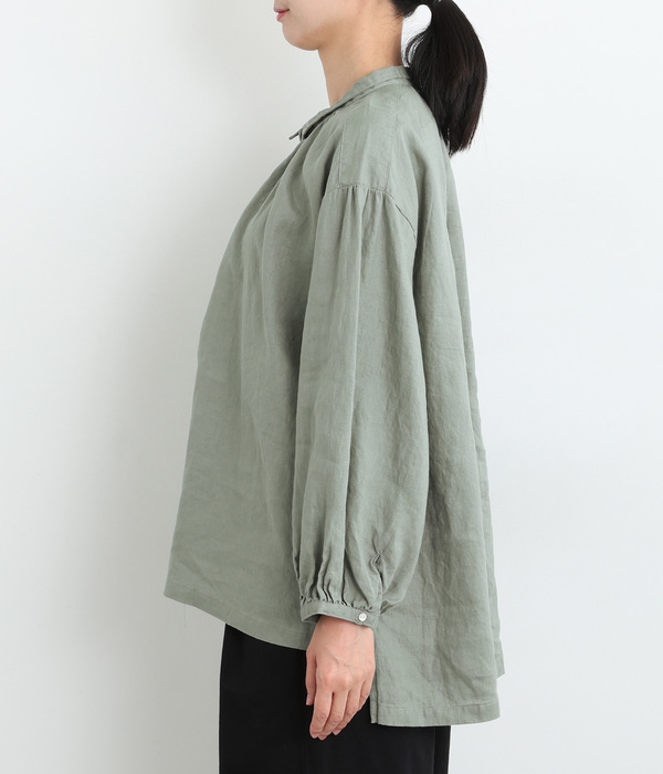 20%OFF【SALE/セール】14番手リネン ボリューム袖チビ襟ブラウス 20%OFF【SALE/セール】14番手リネン ボリューム袖チビ襟ブラウス