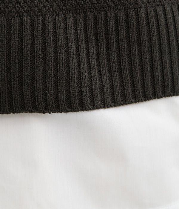 鹿の子編み裾布帛フェイクレイヤードセーター(C・スミクロ)