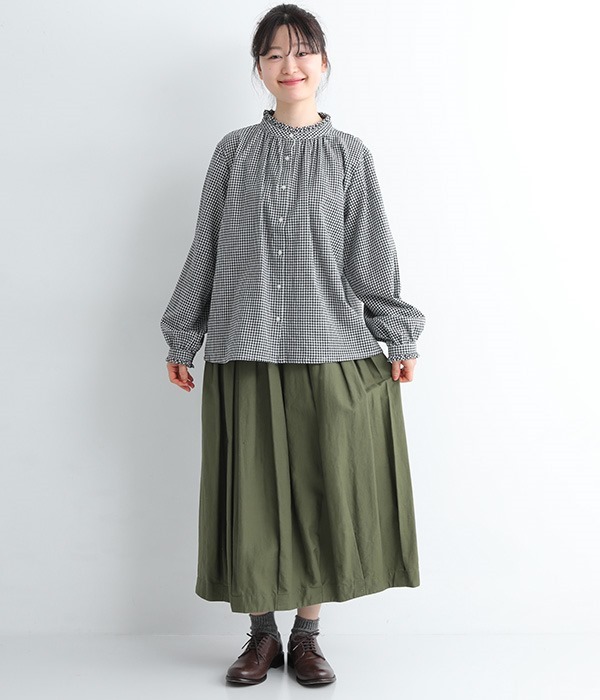 シワ加工襟フリルシャツ(A・グリーン)