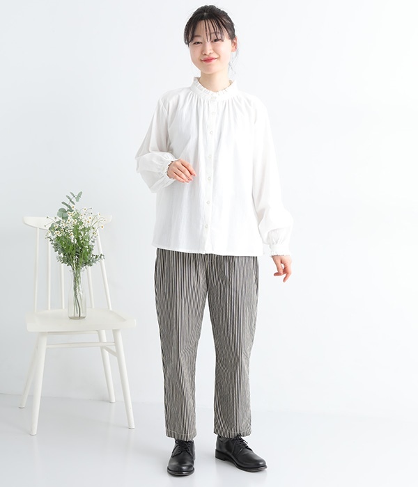 シワ加工襟フリルシャツ(B・ネイビー)