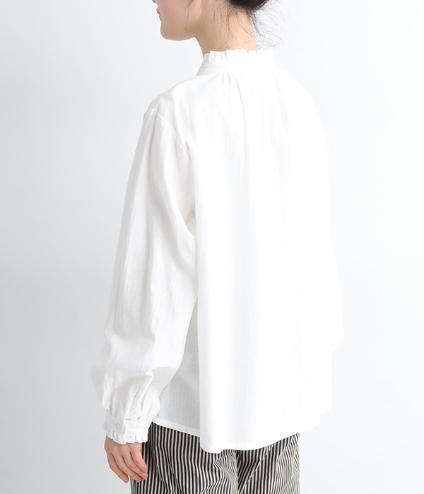 シワ加工襟フリルシャツ(D・ホワイト)
