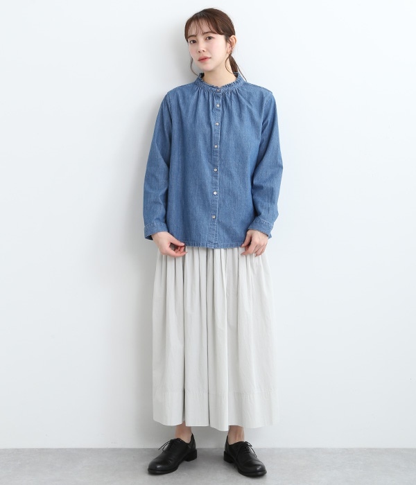 デニム襟フリルシャツ(A・ブルー)