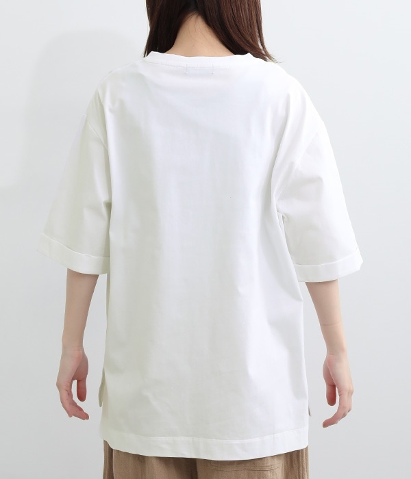 【neilikka】きれいめ天竺5分袖チュニックTシャツ(A・ホワイト)