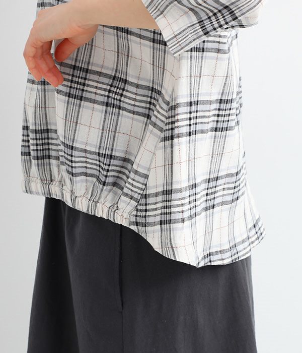 コットンリネン裾シャーリングプルオーバーシャツ(C・ネイビー)