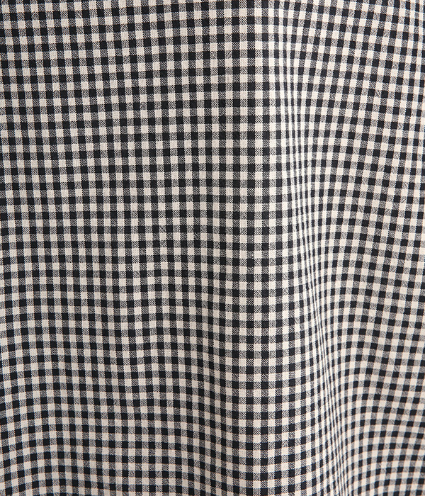 リネンタッチ袖口ギャザープルオーバーシャツ(B・ブラック×ベージュ)