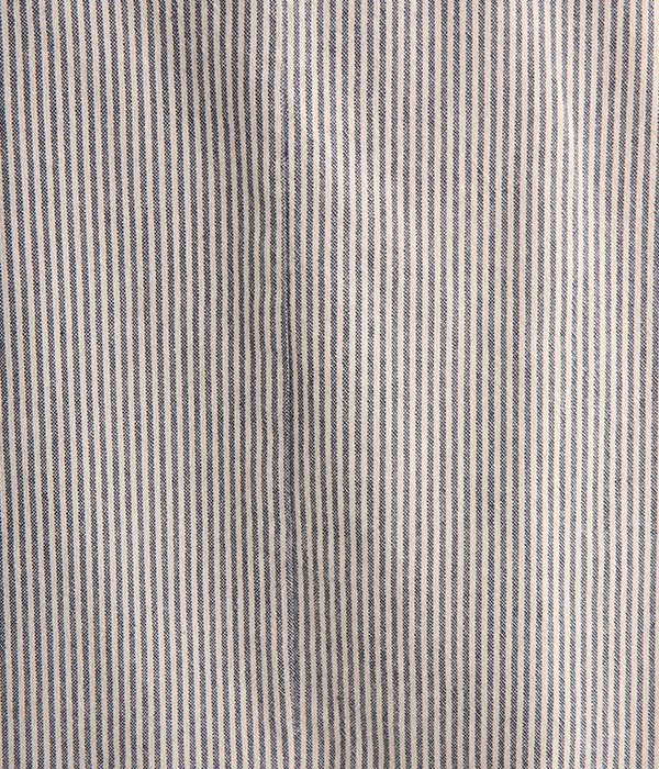 リネンタッチ袖口ギャザープルオーバーシャツ(C・ブルー×ベージュ)