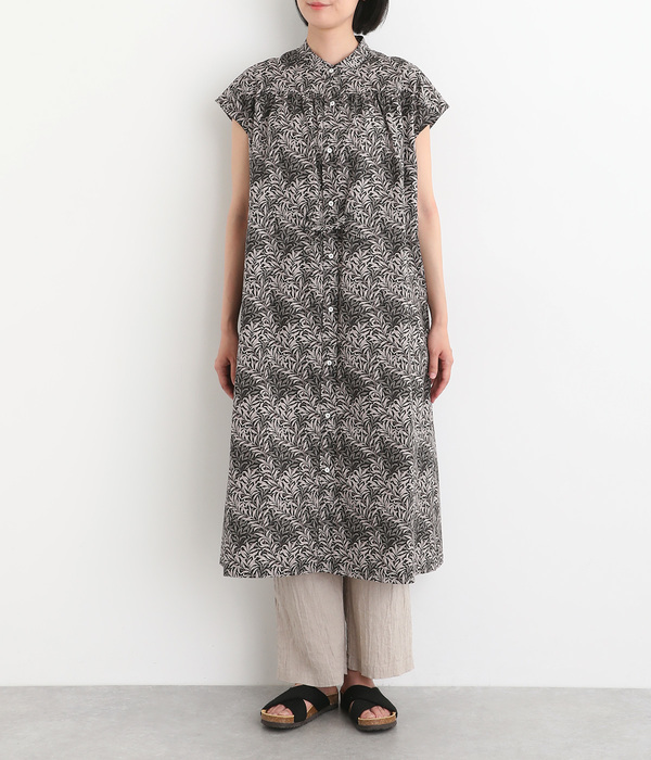 FablicByBestofMorrisウエストドロストフレンチワンピース(B・ブラック×WillowBoughs)