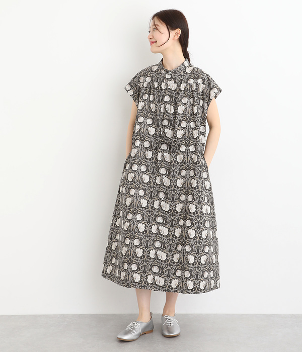 FablicByBestofMorrisウエストドロストフレンチワンピース(B・ブラック×WillowBoughs)