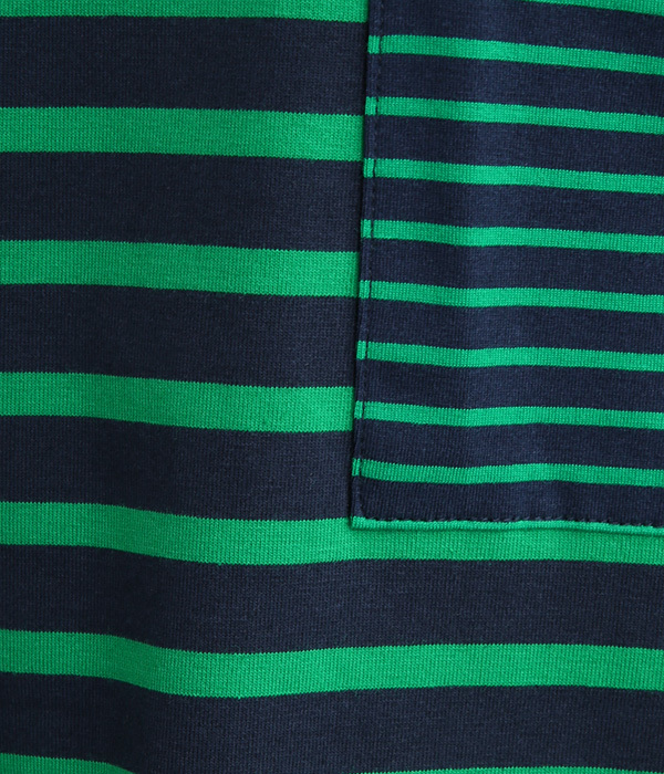 ボーダー切替　ポケ付きクルーネック5分袖Tシャツ(C・ネイビー×グリーン)