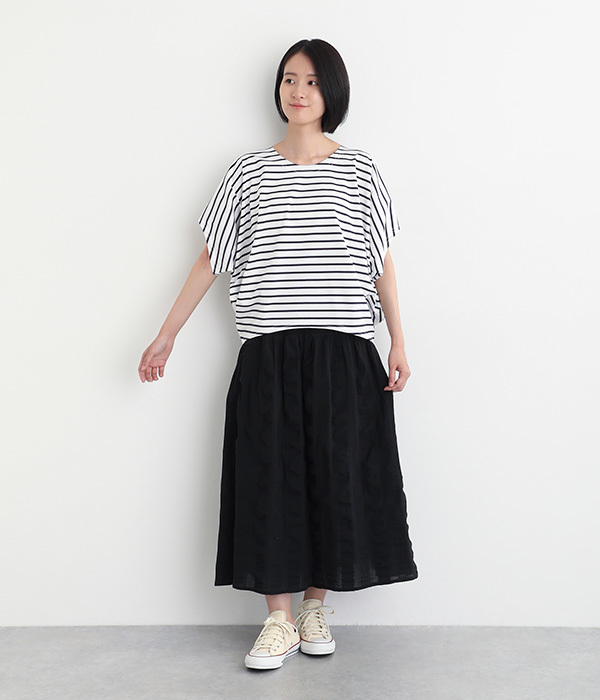 コットンULTIMAボーダードルマンTシャツ(A・ホワイト×ネイビー)