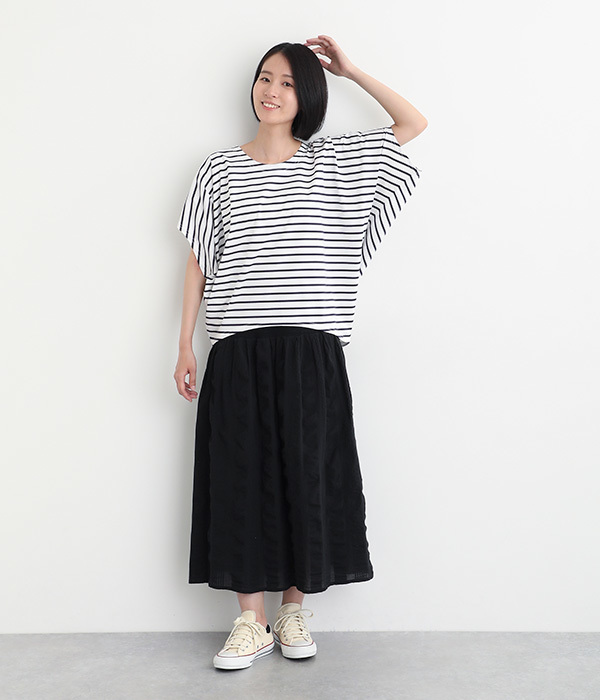 コットンULTIMAボーダードルマンTシャツ(A・ホワイト×ネイビー)