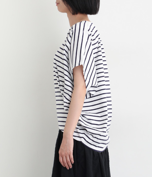コットンULTIMAボーダードルマンTシャツ(A・ホワイト×ネイビー)