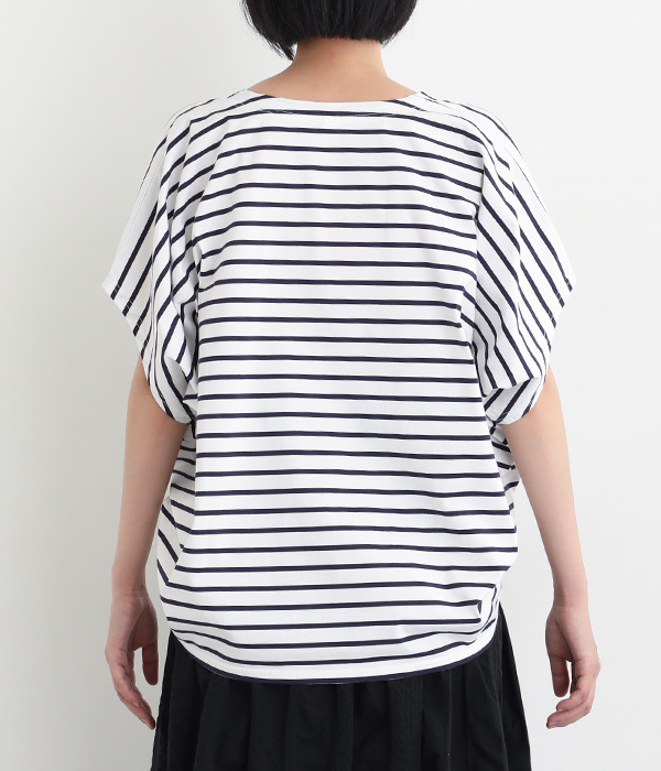 コットンULTIMAボーダードルマンTシャツ(A・ホワイト×ネイビー)