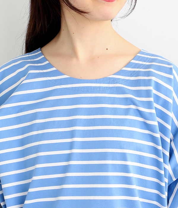 コットンULTIMAボーダードルマンTシャツ(A・ホワイト×ネイビー)