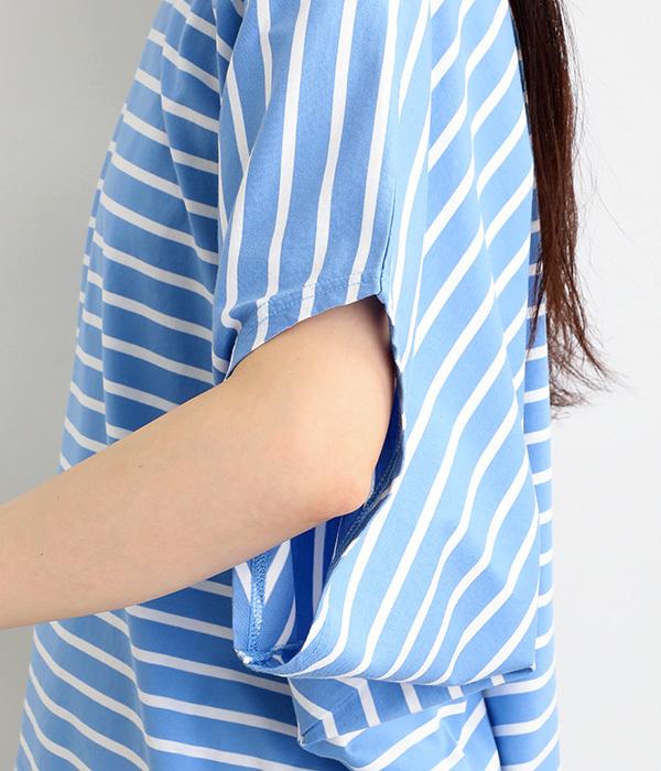 コットンULTIMAボーダードルマンTシャツ(A・ホワイト×ネイビー)