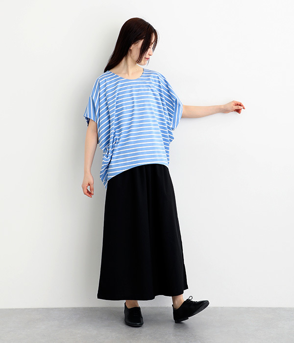 コットンULTIMAボーダードルマンTシャツ(A・ホワイト×ネイビー)
