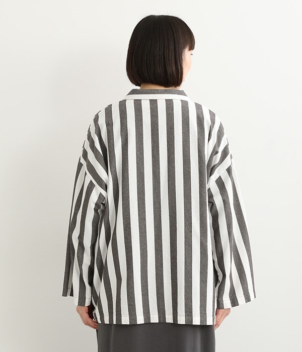 綾織コットン100％オリジナルストライプのジャケット(ホワイト×スミクロ)