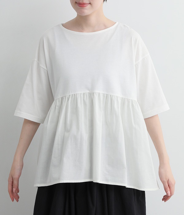 ナチュラル天竺×ローン フリルTシャツ(A・ホワイト)