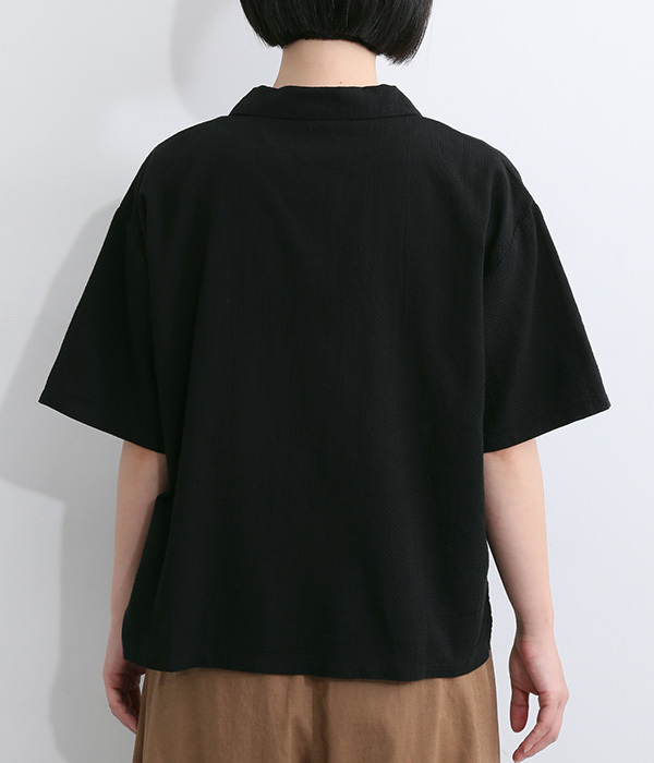 ハニカムジャカード オープンカラーシャツ(B・ブラック)