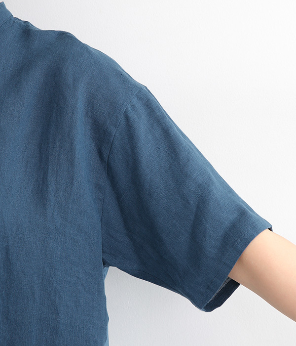 リネン×ローン　ドッキングシャツ(B・ブルー)