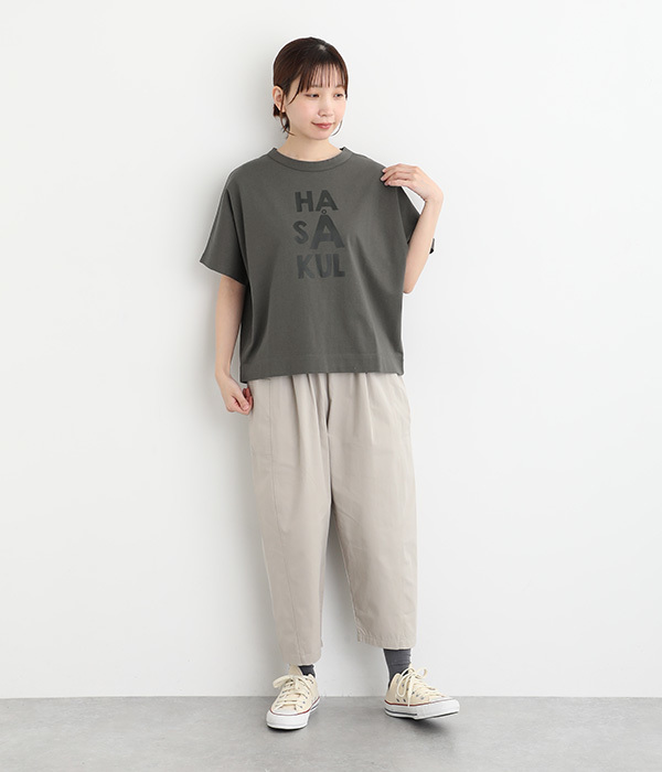 Clocheコットン前後ロゴプリントTシャツ(C・ダークグレー)