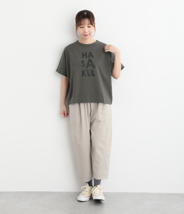 Clocheコットン前後ロゴプリントTシャツ(C・ダークグレー)