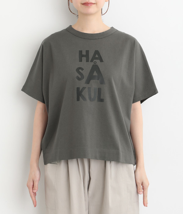 Clocheコットン前後ロゴプリントTシャツ(C・ダークグレー)