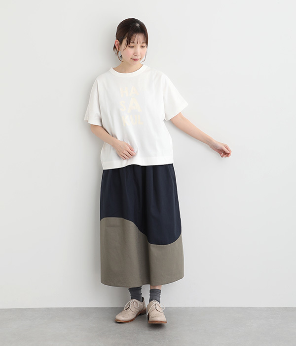 Clocheコットン前後ロゴプリントTシャツ(C・ダークグレー)