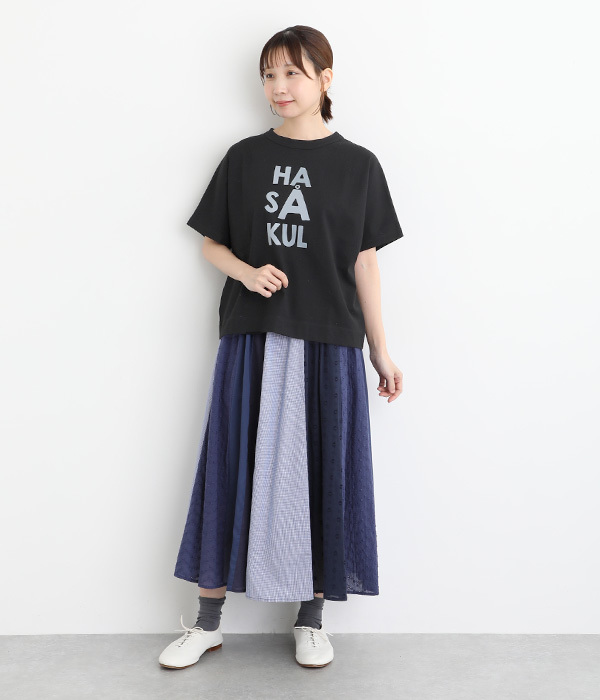 Clocheコットン前後ロゴプリントTシャツ(C・ダークグレー)