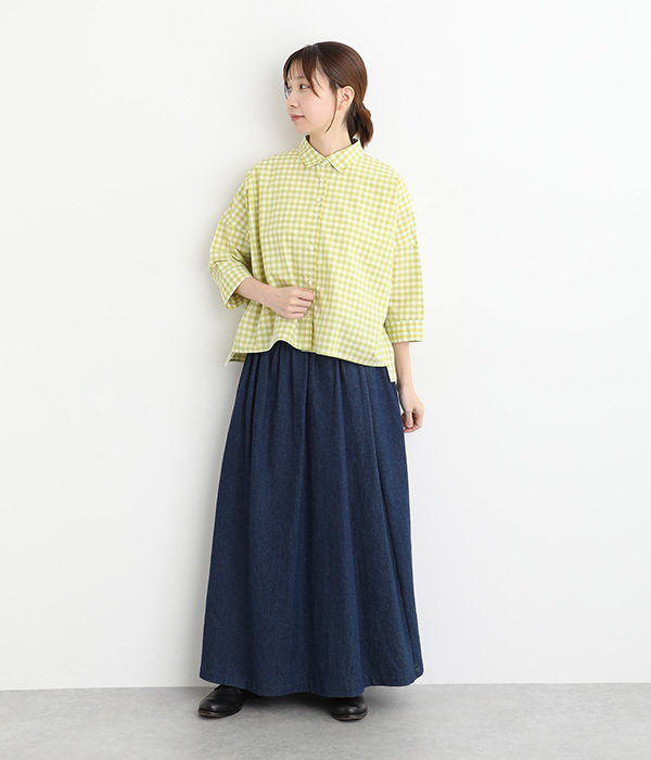 コットンリネンカラーギンガムクロップドシャツ(A・イエロー)