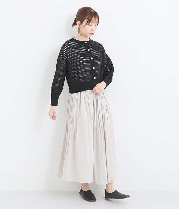 コットンリネンメッシュカーディガン(B・ブラック)