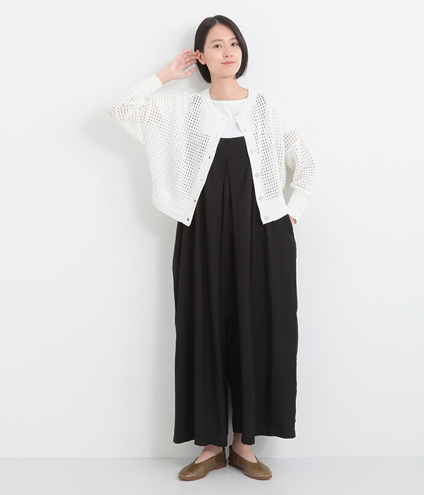 コットンリネンメッシュカーディガン(B・ブラック)