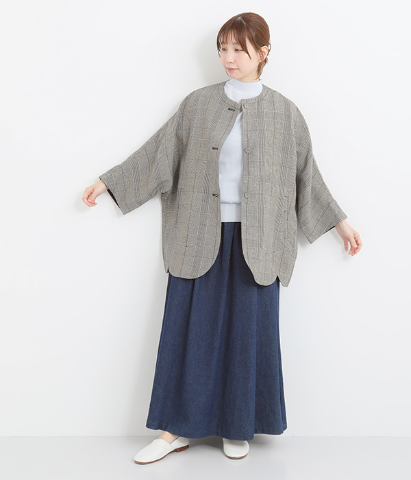 Clocheリネンレーヨンスカラップジャケット(B・グレンチェック)