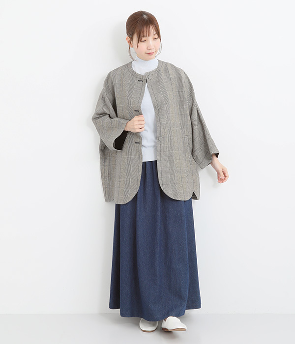 Clocheリネンレーヨンスカラップジャケット(B・グレンチェック)