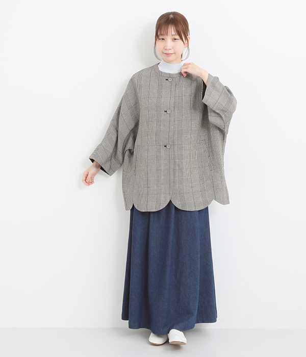 Clocheリネンレーヨンスカラップジャケット(B・グレンチェック)