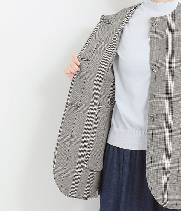 Clocheリネンレーヨンスカラップジャケット(B・グレンチェック)
