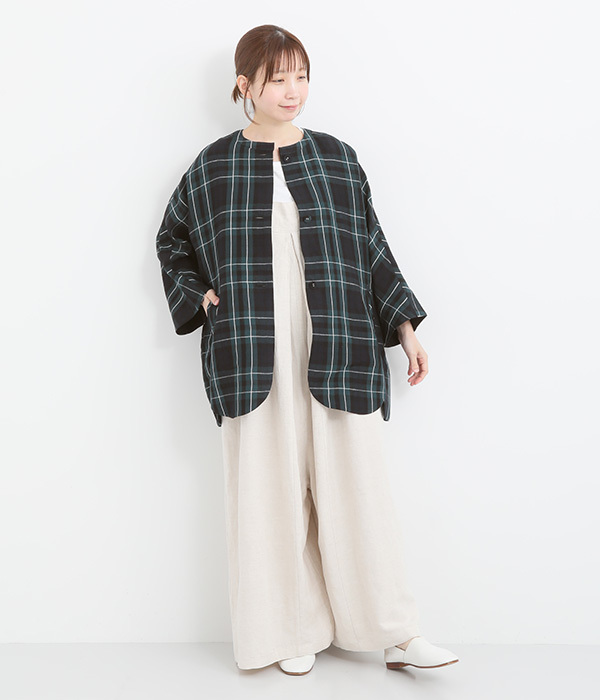Clocheリネンレーヨンスカラップジャケット(B・グレンチェック)