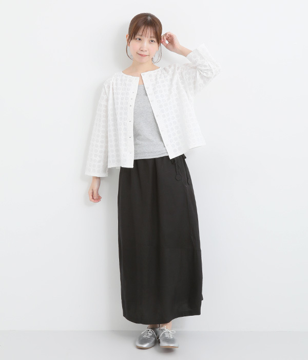Pommeリネンレーヨン切り替えスカート(A・ブラック)