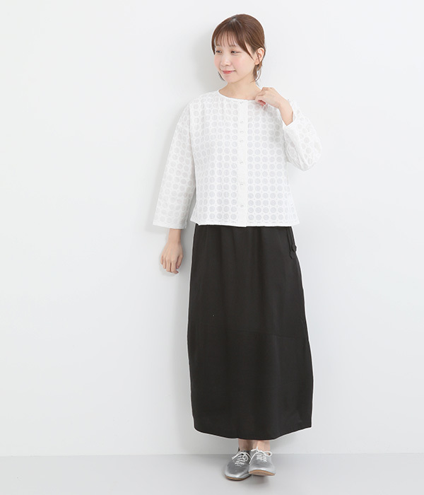 Pommeリネンレーヨン切り替えスカート(A・ブラック)
