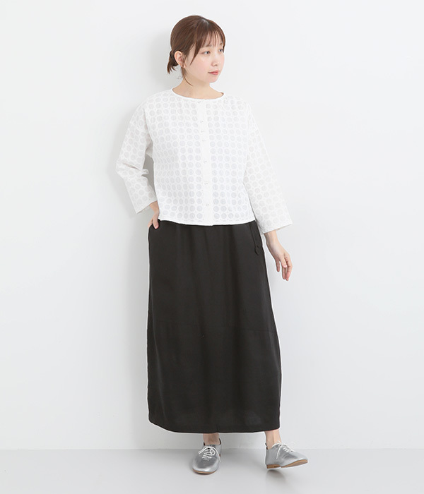 Pommeリネンレーヨン切り替えスカート(A・ブラック)