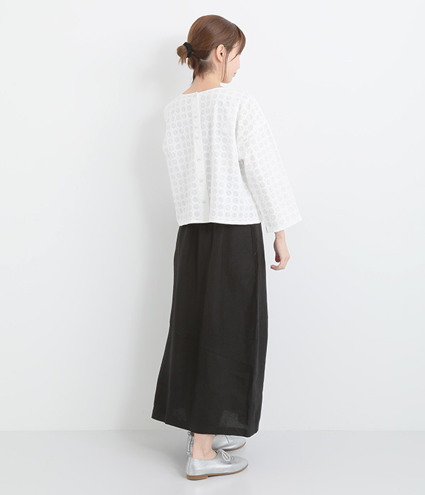 Pommeリネンレーヨン切り替えスカート(A・ブラック)