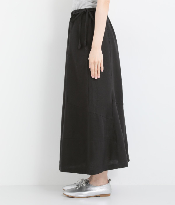 Pommeリネンレーヨン切り替えスカート(A・ブラック)