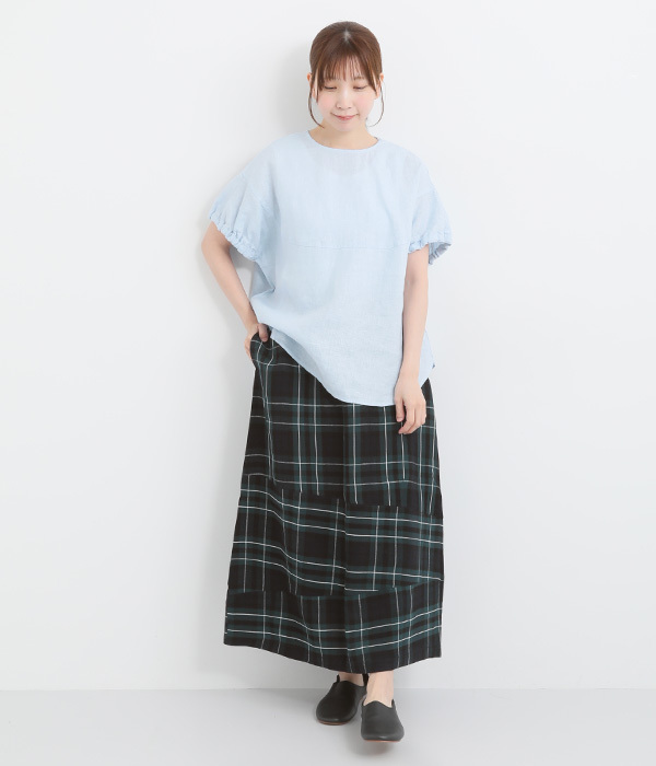 Pommeリネンレーヨン切り替えスカート(A・ブラック)